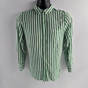 Jane + Delancey Women’s Green White Stripe‎ Long Sleeve Button-Up Shirt S